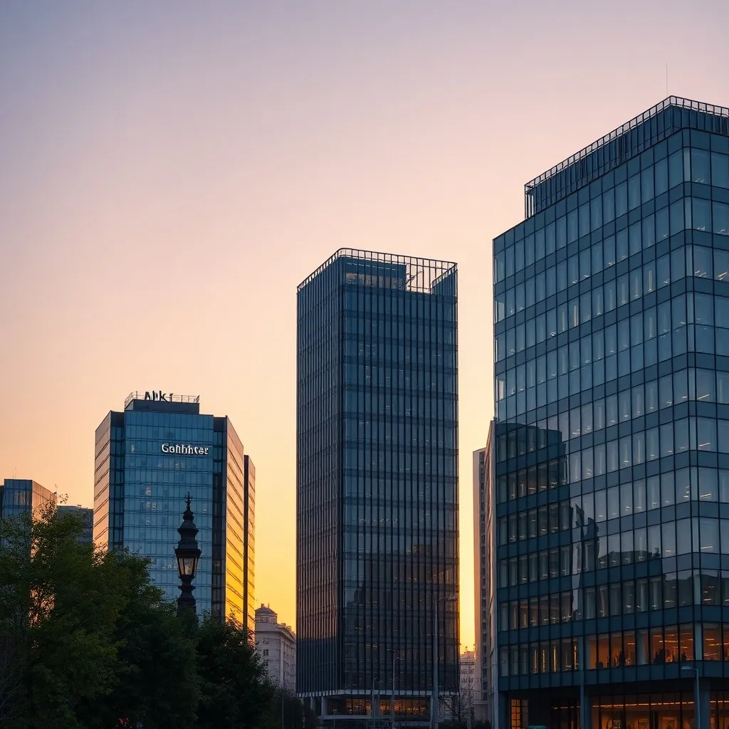A professional architectural photograph of modern business d